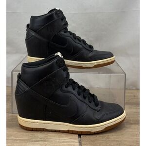 Nike Dunk Sky Hi Wedge Sneakers Black Leather High Top Shoes Womens Size 8